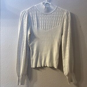 Major Label Group White Ribbed Fitted Long Sleeve Blouse
